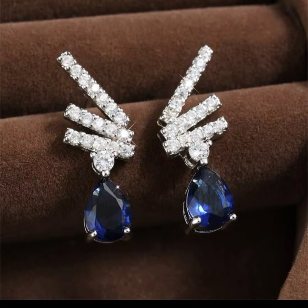 Sapphire Drop Earrings With Swarovski Elements